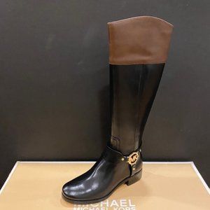 Michael Kors Fulton Harness Black Riding Knee High Boots Shoes Flats 5.5 NEW